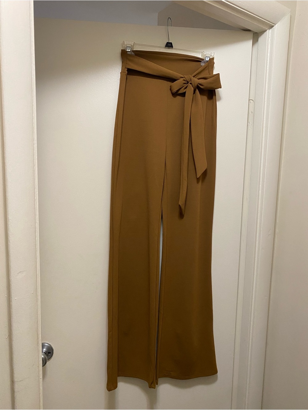 Windsor Camel Brown High-Waist Wide-Leg Tie Belt Pants